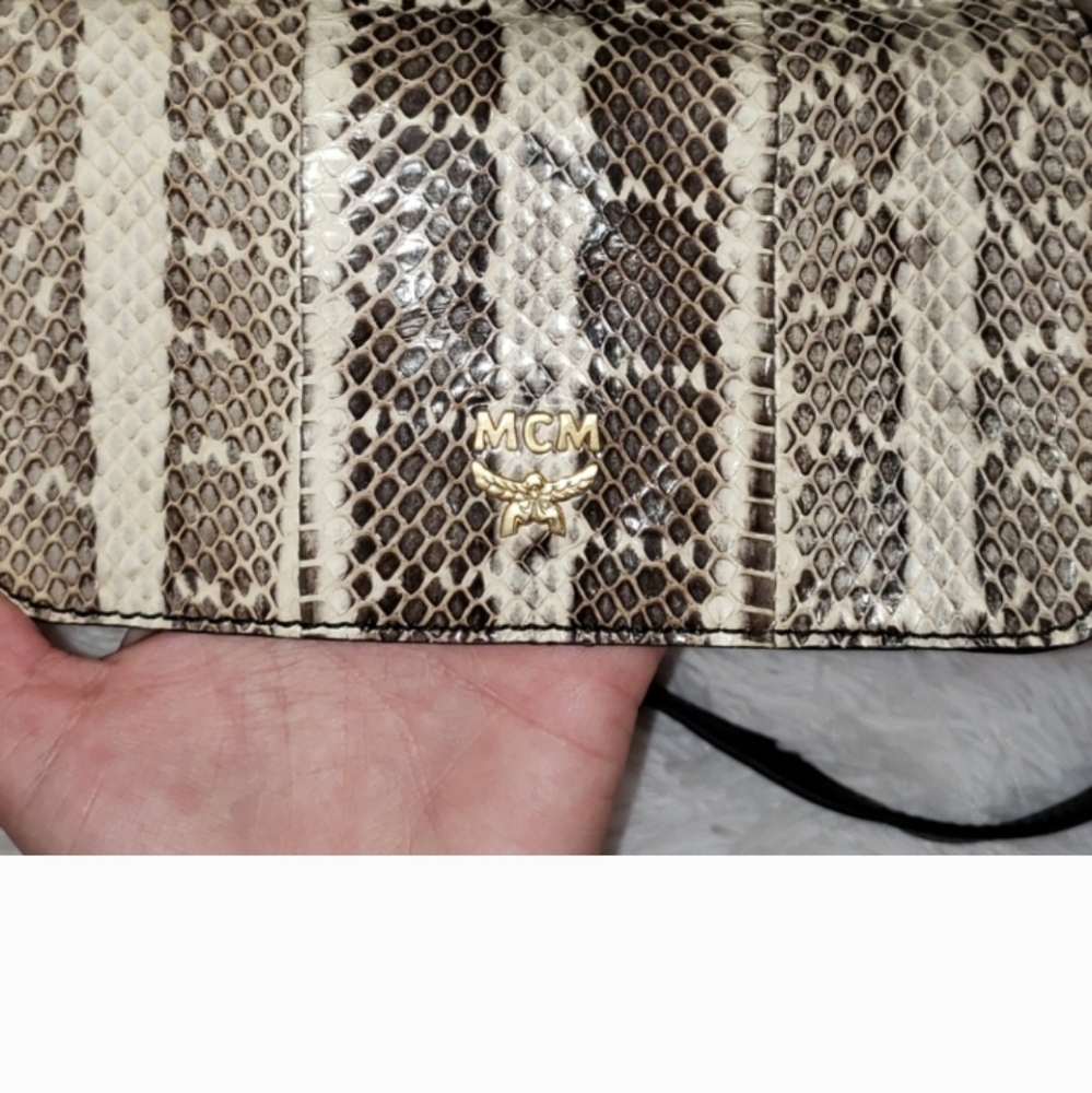 Mcm Python Brown/Black Gold Leather Women's Cross… - image 8